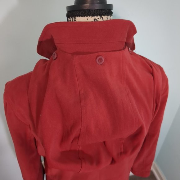 London Fog Red Coat Jacket Removable Hood Pockets Drawstring Hem small - Picture 3 of 5